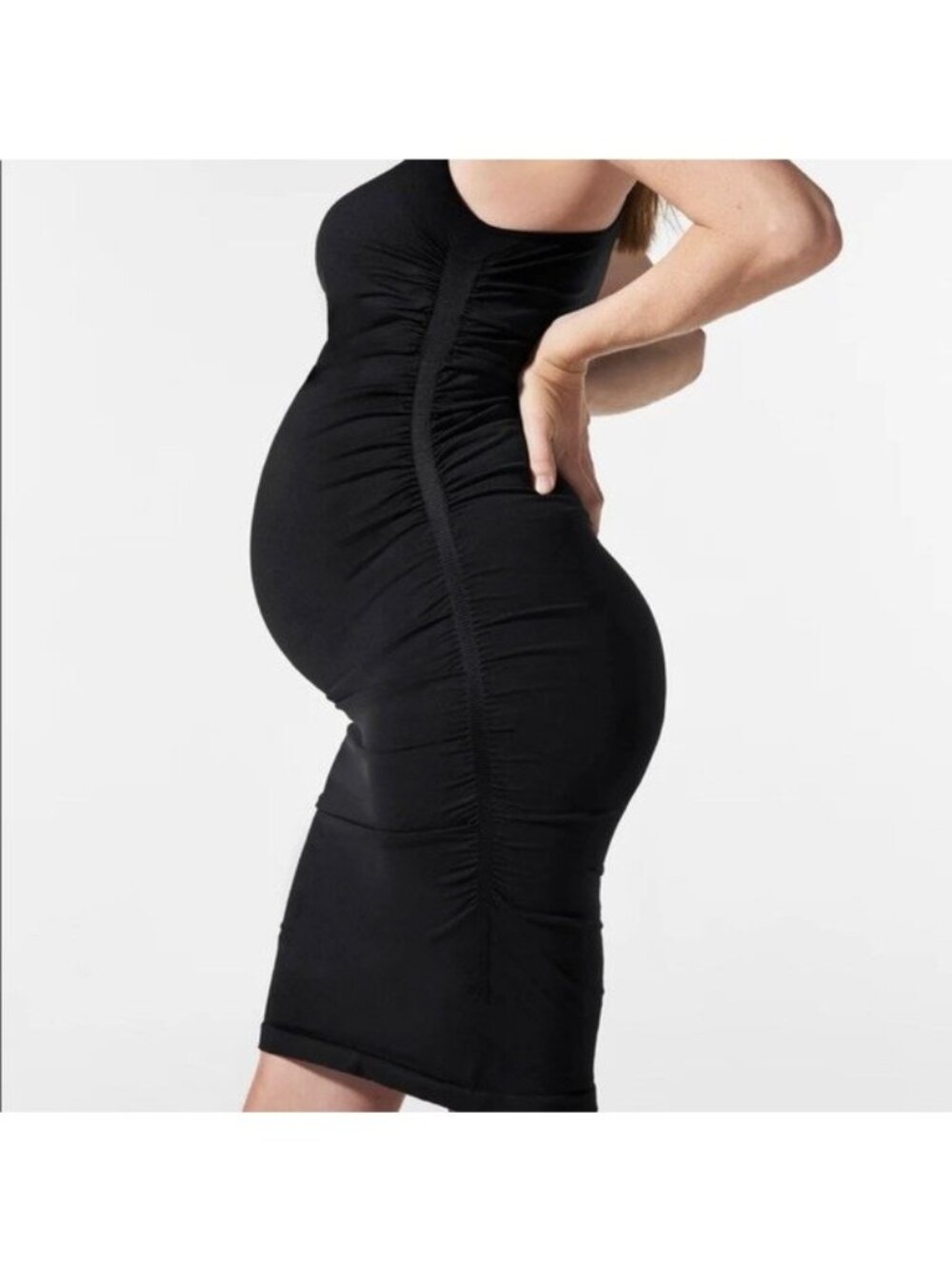 Blanqi Racerback Maternity Black Dress Medium Large ruched sides comfort